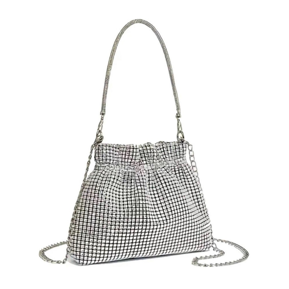 Gorgeous rhinestone lined drawstring satchel elegant evening bag NWT
